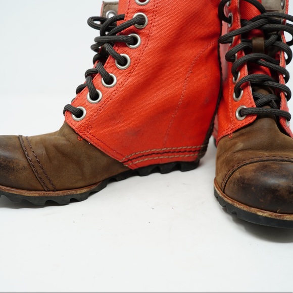 Sorel PDX 1964 Premium Wedge Boots Womens 6 Red Brown Heeled Shoes NL2796-012 - Picture 5 of 10